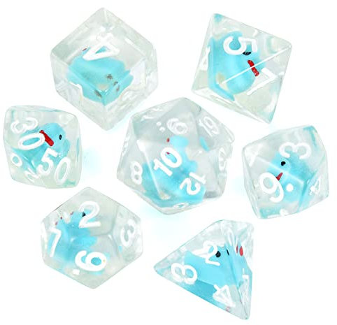 FLASHOWL Dadi d'anatra, dadi poliedrici e RPG, set di dadi DND con anatra all'interno, giochi di ruolo poliedrici, giochi di ruolo D20, dadi Dungeons and Dragon, 7 pezzi, blu