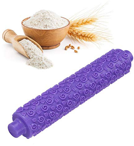 Embossed Rolling Pins, Colourful Cake Decorating Engraved Embossing Rolling Pin with Patterns for Fondant, Pie, Crust, Cookie, Pastry, Icing(Purple)