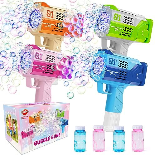 4 Pack Seifenblasenpistole für Kinder Erwachsene, VATOS Automatische Seifenblasenmaschinen mit Lichtern & 4 Lösungen, Seifenblasenlösung Spielzeug Geburtstag Hochzeit Party Favors Geschenk Bubble Gun