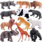 Kinmsito 12 Stück Safari Tiere Figuren Spielzeug,Realistische Tiere Spielzeug,Safari Tiere Spielfiguren,Dschungel Wild Tiere Figuren mit Elefant,Giraffe,Löwe,Pädagogisch Tierfiguren für Kinder