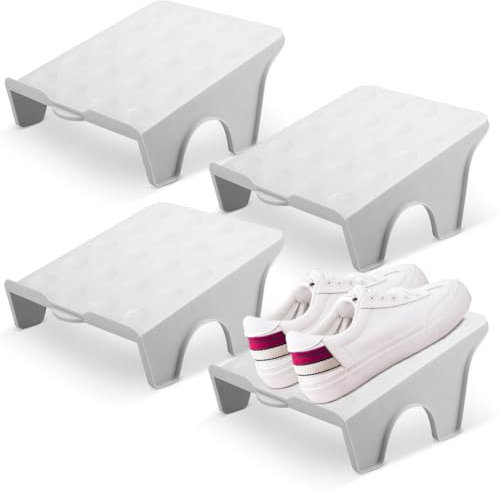 DASIAUTOEM 4 Stück Schuhstapler Rutschfeste Schuhschlitze, Doppelschicht Schuhregal Organizer Schuhe Aufbewahrung Schrank Schuhorganizer Platzsparend Lagerung Schuh Rack für Zuhause, Wohnzimmer