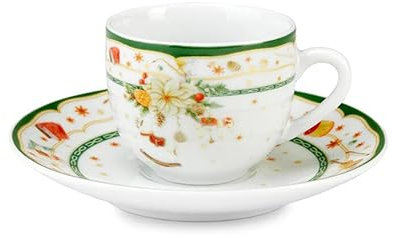 Fade Set 6 tazzine da caffè natalizie con piattino in porcellana bianco/verde con decori Gillian 100 ml