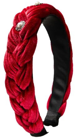 Alpenflüstern Trachten-Haarreif Samt Flechtoptik Helena - Damen Haarschmuck geflochten mit Perlen-Ornament, Haarband rutschfest fürs Dirndl (in traditionellen Farben) ADV133 ((rot))