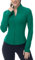 donhobo Damen Laufshirts Langarm Gym Sport Yoga Tops T-Shirt Atmungsaktive Sportjacke Leicht Fitness Oberteil mit Reißverschluss und Daumenloch, Grün, XL