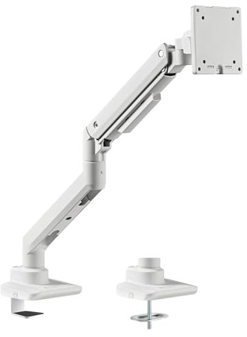 SilverStone Technology ARM14 - Braccio singolo per monitor, bianco, con molla a gas resistente e ampia regolazione, SST-ARM14