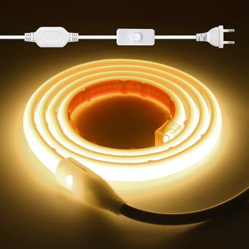KISUFU 230V COB LED Streifen, 288LEDs/m Superhell Hohe Dichte IP65 Wasserdicht 50CM Schneidebar Doppelseitiges Band Neon LED Lichtband Light Strip für DIY Innen-und Außenbeleuchtung Projekte