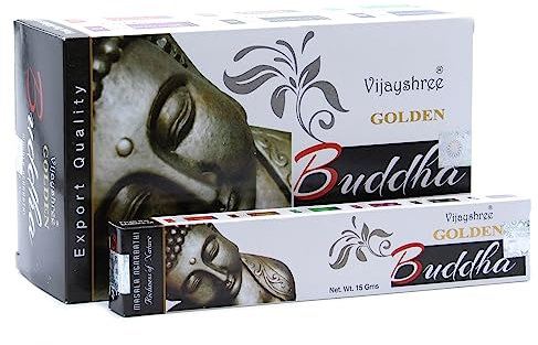 Vijayshree Golden Nag Buddha – 12 Packungen à 15 g = 180 g – Aromatherapie – Meditation – Spiritualität – 100% natürlich, umweltfreundlich