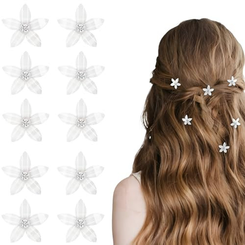 Zeayebsr 10 Stück weiße kleine Blumen-haarschmuck,haarspange blume,Haarspangen, Mini-süße Strass-Metall-Haarnadeln für Frauen, Braut-Haarspangen für Mädchen, Hochzeit, Haarschmuck, dekorativ