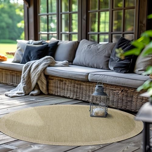 SIMPEX Outdoor Teppich Rund,Terrasse Balkon Garten Küchenteppich Einfarbiges Design Wetterfest Flachgewebe Sisal Look Waschbarer Teppich, Größe: 200 cm Rund, Farbe: Grün