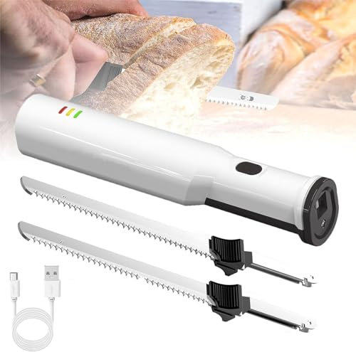 GALPBBCADE Coltello Elettrico Per Carne Portatile Coltello Per Affettare Carne Ricaricabile Coltello Da Pane Con 2 Lame Seghettate In Acciaio Inossidabile Da 8 E Rilascio Del Grilletto