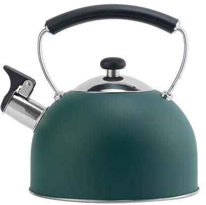 Justup Bollitore moderno da 3 l, a induzione, per tutte le piastre, in acciaio inox, per campeggio, con manico in legno, per tè e caffè, in vetro, a gas, fornello elettrico (verde scuro)