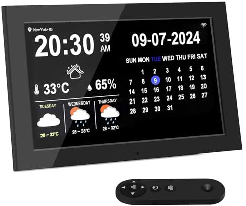 SVLIBO Digitaler WLAN-Kalender, 25,7 cm (10,1 Zoll), Temperatur-/Luftfeuchtigkeits-/klimagenaues Display, anpassbares Memo, Life's Little Helper, (schwarz)