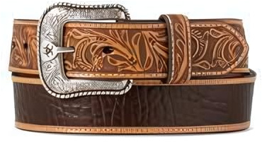 ARIAT Herren Ledergürtel mit Schnörkelprägung und Kroko-Inlay