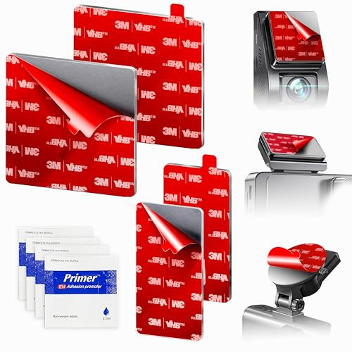 4-Pack 3M VHB Adhesive Pads for Dash Cam Mount – Heat Resistant Double-Sided Tape Replacement, 2 Square (72 x 72mm) & 2 Rectangular (72 x 36mm) for Windshield and Dashboard, 4 Adhesion Promoter