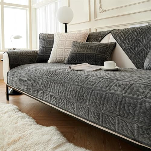 LINGKY Sofa Überzug, Neue Sofa Sitzkissenbezug, Sofaschoner rutschfest, Universelle Sofabezug 1 2 3 Sitzer Couch überzug für Wohnzimmer, Sofaüberwürf L Form Sofaschutz (Dunkelgrau,90x120cm)