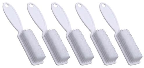 5 Pcs Nail Art Dust Clean Brush, Plastic Long Handle Fingernail Cleaning Scrubbing Brushes, Nail Cleaning Brushes for Home & Salon Use (White)