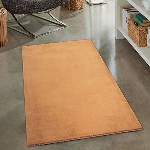 CARPETIA Teppich Wohnzimmer Flurläufer Eingangsbereich Gang rutschfest weich mit angenehmem Uni-Design in Terra 60 x 110 cm