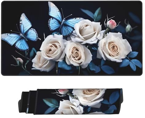 Gaming Tapis de Souris, Grand Tapis de Souris XXL 1600 x 800 x 3 mm,Papillons Roses Tapis Souris pour Clavier et Bureau, avec Bords Surpiqués et Dos Antidérapant, for Gamer Gaming Accessoire D-435