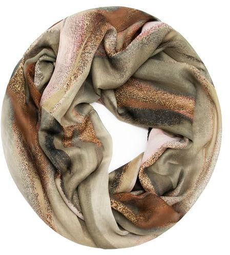 Gloop Loop Schlauchschal für Damen Schal Tuch seidig-luftig leicht mit buntem Muster Print (Senfbraun)