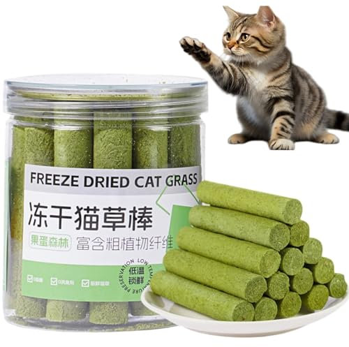 16PCS Cat Grass Teething Stick,Natural Cat Grass Sticks Molar Rod,C-at Hairball Removal,Freezed Drying C/at Gra/ss Sticks Snack,Edible Ca/t Treats for Teeth Cleaning,Ca-t Teeth Cleaning Treat,Catnip