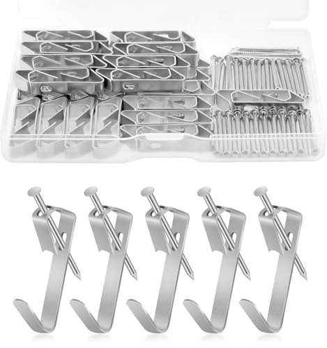 50 Piezas Perchas para cuadros con clavos, Soporta hasta 30 libras, Juego de Marco de Fotos Ganchos, para Colgar Fotos, lienzo, reloj, espejo, cuadros de oficina, plata