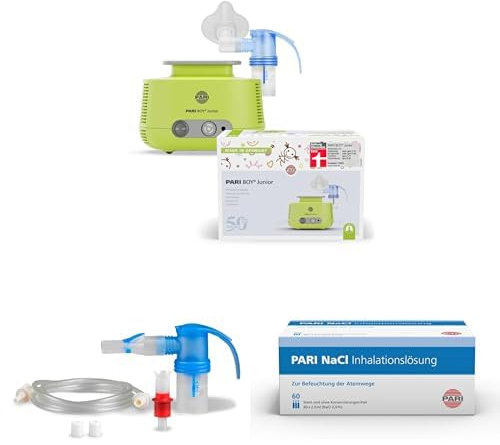 Bundle aus PARI Boy Junior, Inhalationsgerät Zur Behandlung von Atemwegserkrankungen + PARI BOY Junior Year Pack+ PARI Kochsalzlösung zum Inhalieren – 60 Ampullen á 2,5ml NaCl 0,9 Inhalationslösung