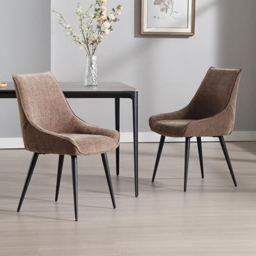 DAYALANE Esszimmerstühle 2er Set, Küchenstühle Polsterstuhl mit Armlehnen Rückenlehne Metallbeine aus Chenille, Modern Sessel für Esszimmer Wohnzimmer Küche Schlafzimmer Lounge, Braun​