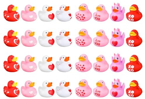 Von Herzen zum Valentinstag | Mini Bade-Ducks aus Gummi | Set mit 24 Spielzeugen mit niedlichem Thema | perfekt für Dekoration und Geschenke zum Valentinstag | Entensammlung