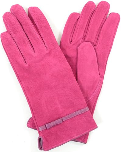 SNUGRUGS Womens Soft Suede Gloves with Leather Trim and Bow Design