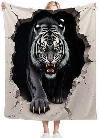 ZZXHG Kuscheldecke Flauschig Grauer Tiger, Warme Flanell Fleecedecke Wohndecke Sofadecke, Weiche Plüsch Decke Blanket für Kind Erwachsene, Wendedecke Wolldecke Tagesdecke 220x240 XXL