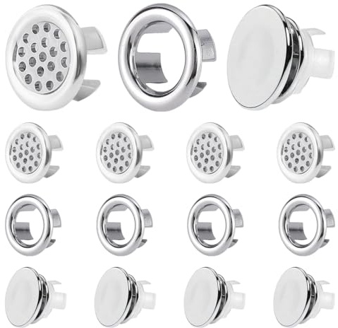 Anneau de Débordement d’Évier, 15 Pièces Couvercle de Trop-Plein, Bouchon Trop Plein Lavabo, pour Lavabo, Salle de Bain, Cuisine