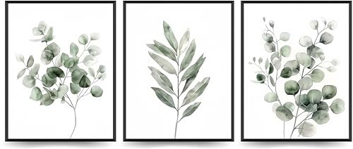 Grüne botanische Leinwand-Wandkunst, Set mit 3 Salbei-Eukalyptus-Bildern, Gemälde, modern, minimalistisch, Ästhetik, Poster für Wohnzimmer, ungerahmt (30 x 40 cm)