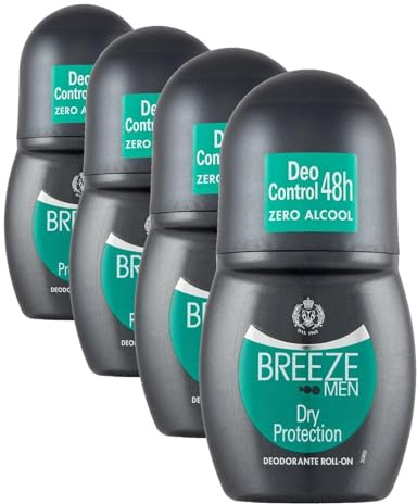 BREEZE | Déodorant Roll On Dry Protection, Breeze Men, 1 x 50 ml (Lot de 4)