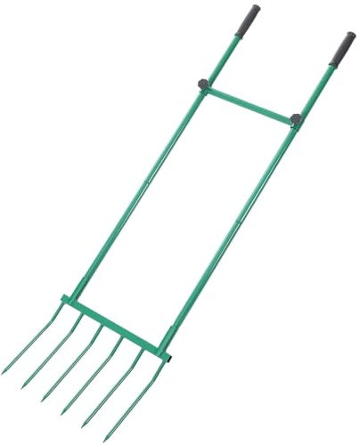 Zonon Heavy Duty Garden Broadfork 59 Steel Long Dual Handle Pitch Fork 17 Wide Broadfork 6 Steel Tines U-Shaped Hand Tiller Broad Fork for Farm and Garden Soil Loosening Weeding Composting Aeration
