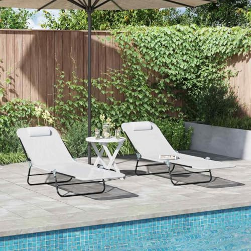 Frdhee Relaxliege, Garten Sonnenliege, Gartenstuhl, Relaxsessel, Outdoor Liege, Klappbare Sonnenliege 2 pcs Creme 182 x 55 x 85,5 cm Textilene Für Balkon, Terrasse, Urlaub, Stabil