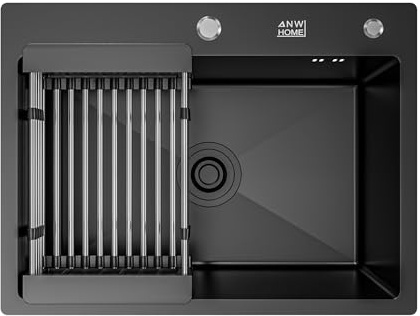 ANW HOME Fregadero Cocina 1 Seno 60x45 cm, Negro