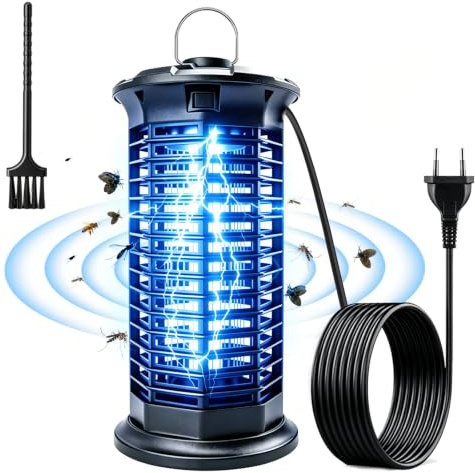 Insektenvernichter Elektrisch, 360° Mückenvernichter Lampe, 3 m Netzkabel UV Mückenlampe Hochspannung insektenfänger, Fliegenfalle elektrisch mückenfalle für Innen Auße, Anti Mücken, Fliegen, Motten