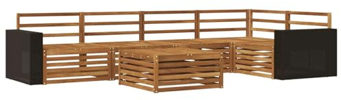 vidaXL Outdoor-Sofagarnitur 6 pcs Natur 79 x 79 x 37 cm, Patio Ecksofa, modernes Lounge-Set für draußen, wetterfestes Gartenmöbel für die Terrasse, Bequeme Sitzgelegenheit