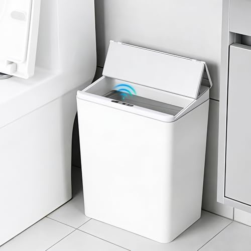 Dreamhigh Pattumiera con sensore da 13 l, pattumiera elettrica con luce notturna, pattumiera automatica ermetica per camera da letto, bagno, cucina, ufficio (bianco)