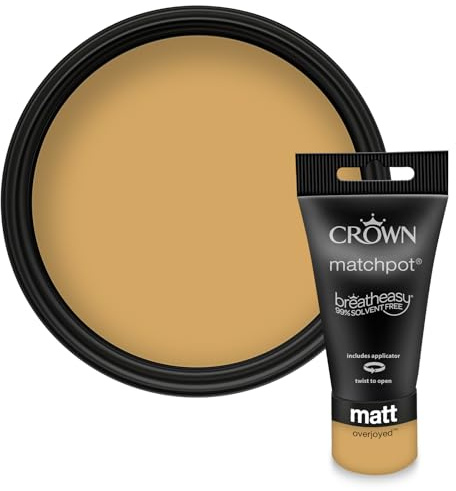 Crown WALLS & CEILINGS Deep Yellow Matt Paint Tester - Sample 40ml | Try Overjoyed before you buy. See the true colour on your wall, in your own light. Low VOC, low odour, breatheasy