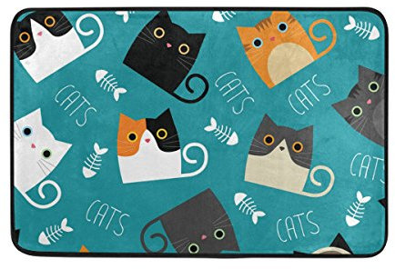 JSTEL Katzen-Blue Fußmatte waschbar Garten Büro Fußmatte, Küche ESS-Living Badezimmer Pet Eintrag Teppiche mit Rutschfeste Unterseite 59,9 x 39,9 cm