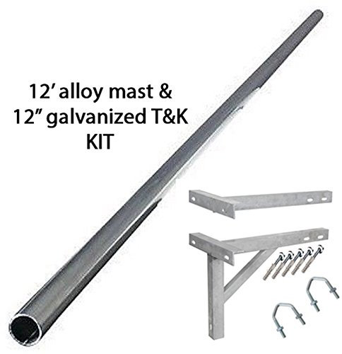 12' ft feet foot 1.5 alloy aluminium mast TV aerial radio mounting pole and 12 T&K galvanized wall bracket KIT