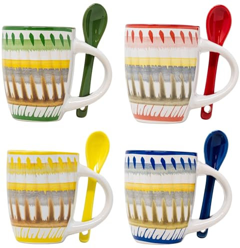 NAMAI - Set di 4 Tazzine Caffè Con Cucchiaino - 90 ML - Porcellana - Adatte in Lavastoviglie e Microonde - Tazzine Caffe - Tazzine Caffe Particolari - Set Tazzine Caffè (Set 4 Tazzine con Cucchiaino)