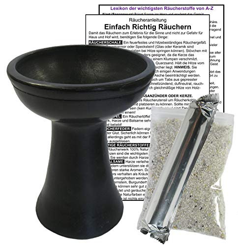 RÄUCHERSCHALE XL Räuchergefäß Set mit Kohle - Räucherkelch NATURSTEIN zum räuchern für jedes Räucherwerk, Weihrauch, Hausreinigung, Rauhnächte mit Räucherzubehör & Räucherlexikon. 81001-S10