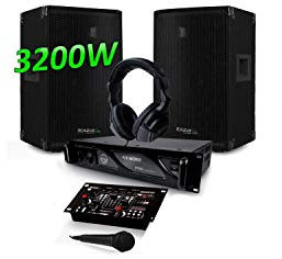 Pack DJ SONO SET 3200W Enceintes IBIZA SOUND DISCO12 + Amplificateur MyDj 2000W + Table de Mixage DJ21 USB + CASQUE + CABLES