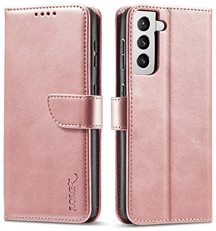 LOLFZ Wallet Case for Samsung Galaxy S21 5G, Vintage Leather Book Case with Card Holder Kickstand Magnetic Closure Flip Case Cover for Galaxy S21 5G - Rose Gold
