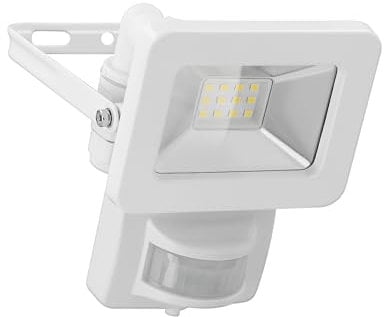 goobay 53878 Projecteur LED avec détecteur de mouvement – Projecteur LED de 10 W – Lumière blanc neutre 4000 K – 850 lm – Angle d'éclairage 100 degrés – Indice de protection IP65 – Blanc