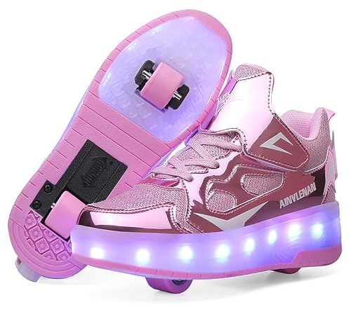 YongerYong Garçon et Fille LED Lumières Clignotante Patins à roulettes,Unique Double Rétractables Roues Rechargeables,Skateboarding Shoes Outdoor Sports Gymnastique Sneakers