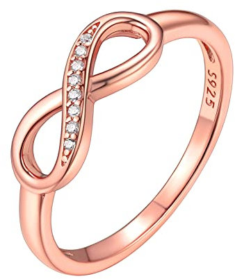 ChicSilver Petite Bague de Fiançailles Infini Rose Femme Argent 925 Anneau Infini avec Oxyde de Zirconium Taille 47