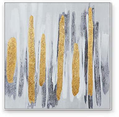 Acrylbilder, Graue Textur Streifen Goldfolie Minimalistisch Abstrakt Modern Original Handgemalte Ölgemälde Auf Leinwand Für Familienwand Wohnzimmer Esszimmer Home Art Decor,60X60Cm(24X24Inch)